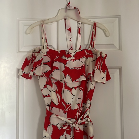 J.O.A Los Angeles Anthropologie red white floral long romper jumpsuit S Rare EUC - Picture 5 of 8